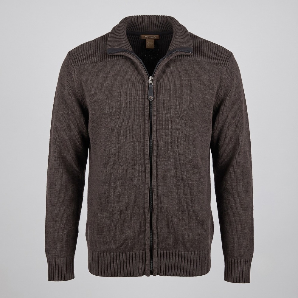 Method Mens Large Brown Full Zip Sweater Mock Neck Ribbed Cotton Blend Casual